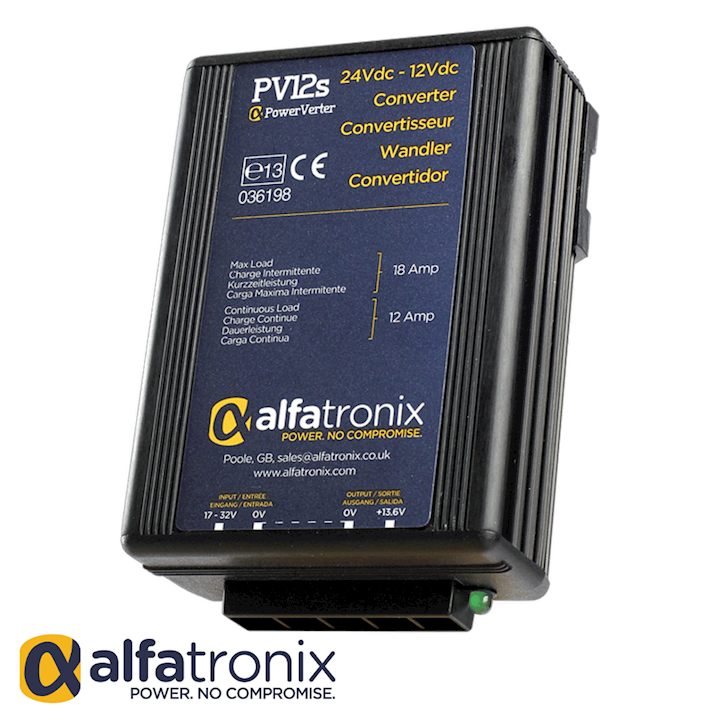 24 VDC-12 VDC 18 amp Voltage Converter PV12S Alfatronix (PV12S)